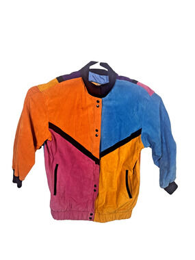 Vintage Atlantic Beach Leather Coat Works 90's Y2K Color Block Bomber Jacket XL